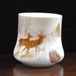 Antique Porcelain Toothpick Holder with Painted Deer in Winter Scene